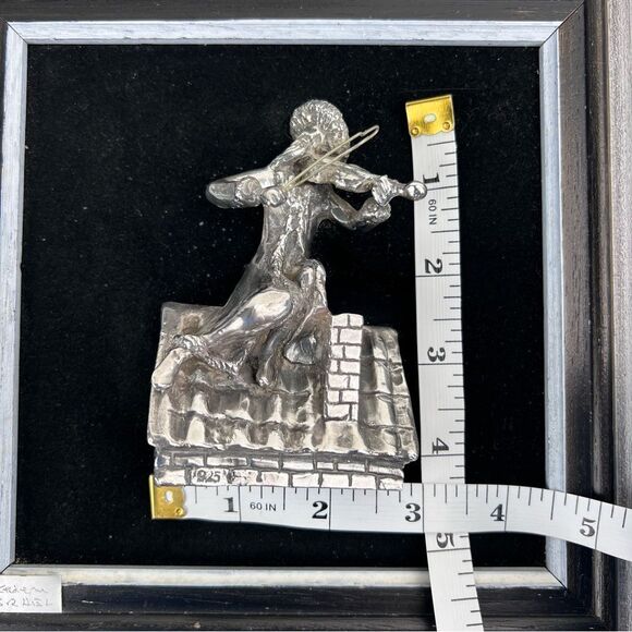 Vintage Stamped 925 Jewish Man Playing Fiddler Wall Sculpture By A Kedem Framed - Picture 12 of 12